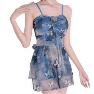 Print flower applique cami mini dress