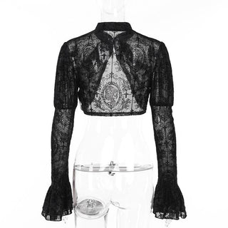Long flared puff sleeve button shrug top