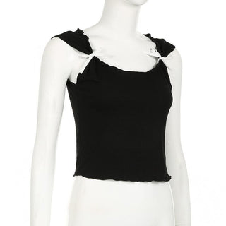 Cap sleeve bowknot u neck ruffle top