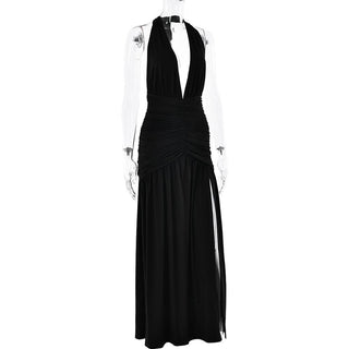 Halter deep v neck backless high slit maxi dress