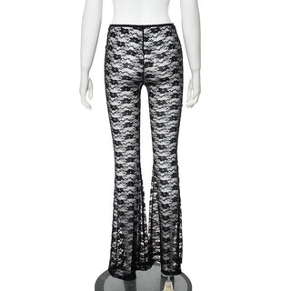 Lace see through solid stitch medium rise pant