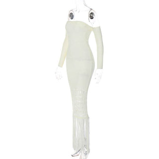 Sweetheart neck off shoulder tassels knitted maxi dress