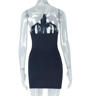 Halter turnover collar button backless mini dress