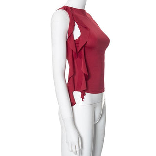 Ruffle crewneck solid irregular top