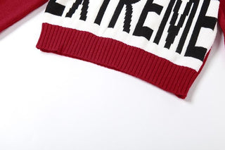 Knitted long sleeve contrast crewneck top