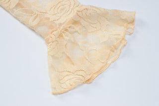 Long flared sleeve ruffle see through lace bodysuit