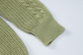 Hoodie long sleeve knitted solid v neck top-final-sale