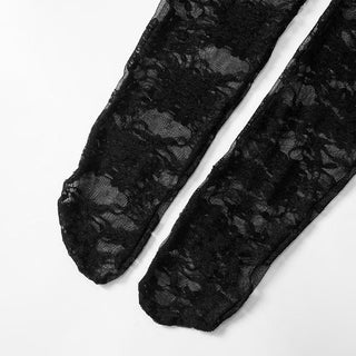 Long sleeve crewneck lace see through zip-up jumpsuit