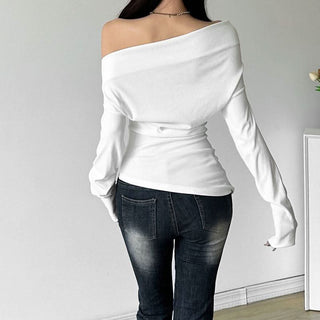 Ribbed long sleeve irregular flower pattern top