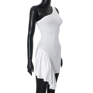 One shoulder irregular ruffle backless mini dress