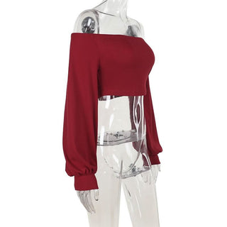 Off shoulder long sleeve ruched solid crop top