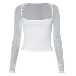 Long sleeve square neck ribbed patchwork top