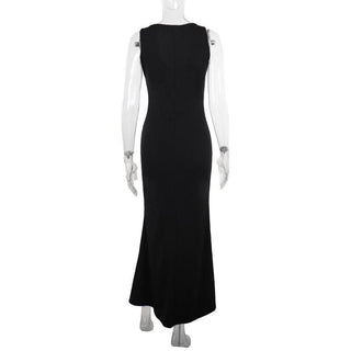 Deep V neck flower applique solid maxi dress