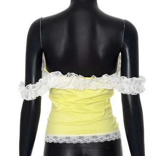 Off shoulder lace hem bowknot ruffle top