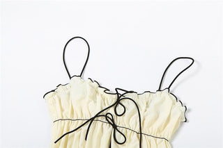 Smocked ruffle ruched bowknot cami maxi dress