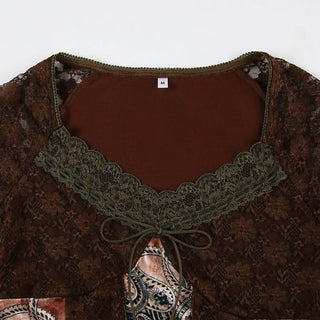 Long sleeve lace abstract top