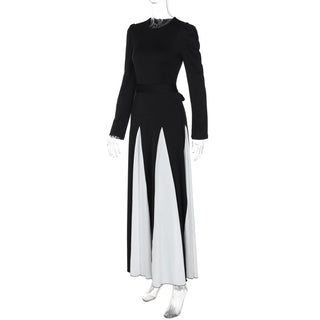 Long sleeve contrast self tie maxi dress