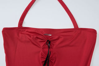 Halter bowknot ruched hollow out cut out mini dress