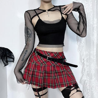 Long sleeve fishnet shrug cross applique 2 piece top