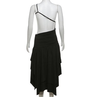 One shoulder hollow out ruched ruffle cut out midi dress-final-sale