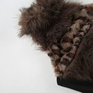 Halter high neck fluffy leopard print top