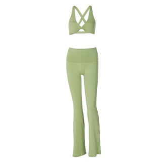 Halter v neck ruched crop cross back pant set