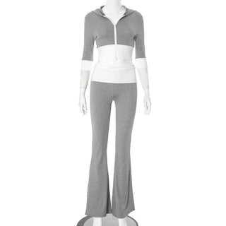 Hoodie zip-up contrast sports pants set