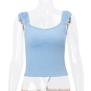 Ruched u neck bowknot ribbed cami top
