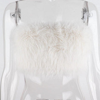 Fluffy zip-up back solid tube top