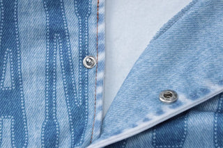 Long sleeve denim letter print patchwork button top