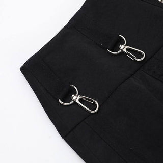 Lace up buckle ribbon zip-up ruffle solid midi skirt