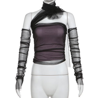 Halter off shoulder gloves mesh top