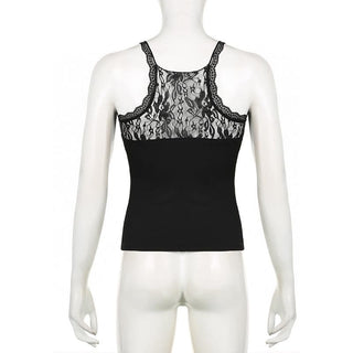 Lace v neck patchwork solid sleeveless tank top