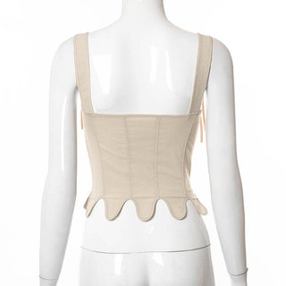 Lace up bustier backless stitch cami top