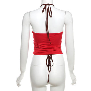 Halter ruffle bowknot ruched knotted 2 piece top