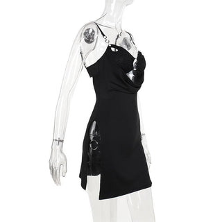 Sweetheart neck o ring hollow out ruched cami cut out mini dress