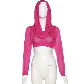 Hoodie long sleeve knitted crop top