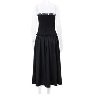 Smocked ruffle ruched lace up backless tube midi dress