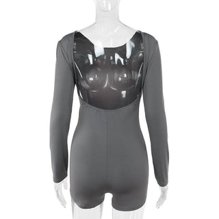 Long sleeve round neck backless solid romper