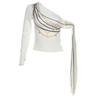 One shoulder long sleeve metal chain print top