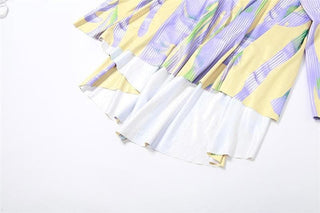 Body pattern u neck ruffle backless contrast cami maxi dress-final-sale