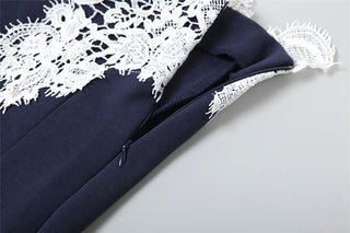Lace patchwork zip-up maxi skirt