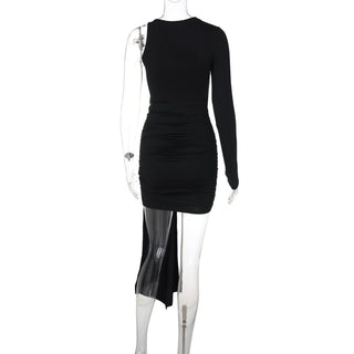 One shoulder long sleeve ruched mini dress