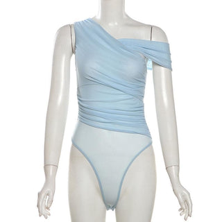 One shoulder ruched sheer mesh bodysuit