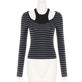 Striped long sleeve knitted patchwork top