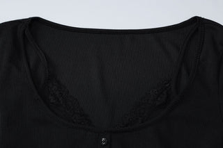 Long sleeve lace hem button maxi dress