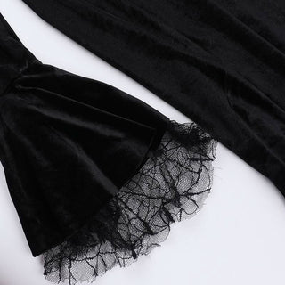 Long flared sleeve velvet patchwork spider web maxi dress