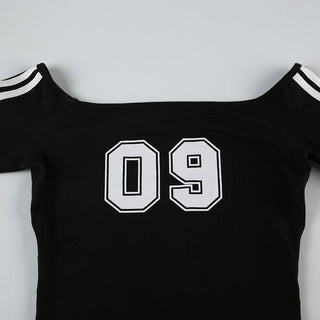 Long sleeve off shoulder "09" pattern top