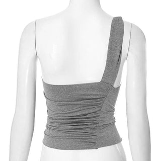 One shoulder ruched irregular knotted solid top