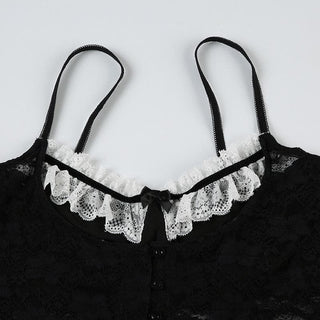 Lace backless button bowknot cami top